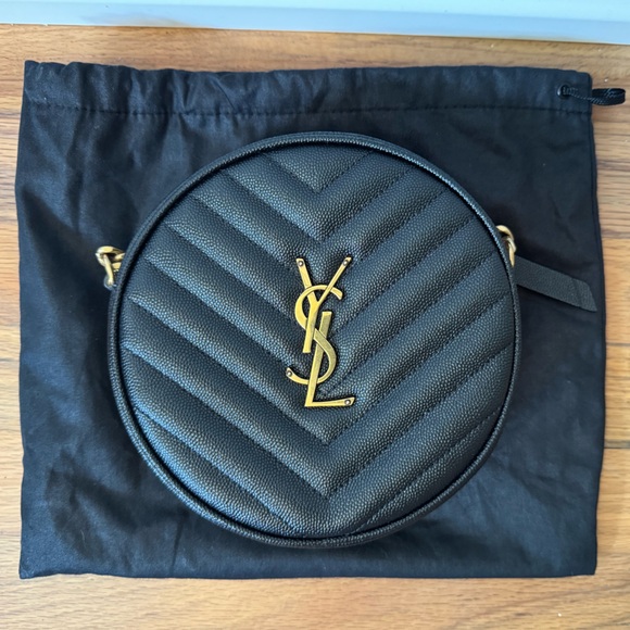 Saint Laurent Black Quilted Round Crossbody Camera Bag with Gold YSL Logo - Picture 4 of 10